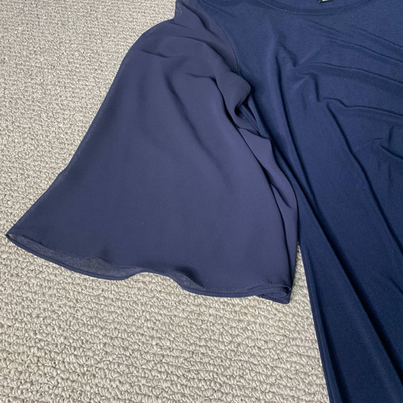 Joseph Ribkoff Womens Dress 10 Blue Sheath Butterfly Sleeves Ruched Rhinestones - Picture 2 of 14